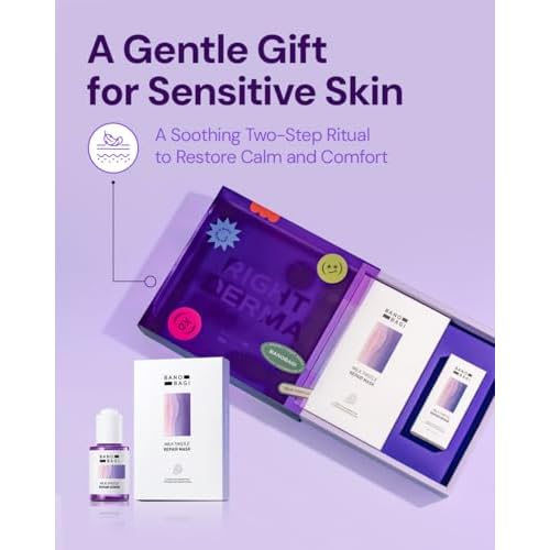 Milk Thistle Repair Skin Care Set - Korean Skin Care with Centella, Soothing & Barrier Repair Kit for Sensitive Skin, Face Mask 10EA & Serum 0.5 fl. oz., Face Moisturizer, Fragrance-Free