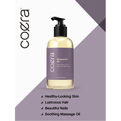 Coera Grapeseed Oil Cold Pressed | 8 fl oz | Moisturizer for Face, Hair, Skin, and Nails | Free of Parabens, SLS, & Fragrances