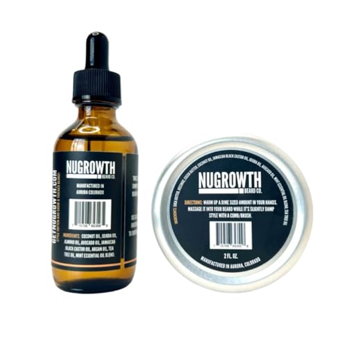 Beard Growth Kit for Black Men ? Beard Oil & Shea Butter Balm Set ? Softens, Moisturizes & Promotes Thicker Beards with Avocado, Mint & Jamaican Black Castor Oils (4 fl. oz.)