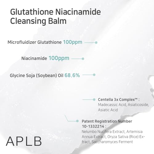APLB Glutathione Niacinamide Cleansing Balm | LIPO GLUTA NIAC OIL¢â 68.6% 2.71 FL.OZ/Korean Skincare, Makeup remover for sensitive skin, Moisturize, Pore care