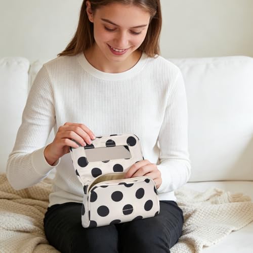 Women¡¯s Cute Nylon Makeup Bag with Built-in Mirror, Protable Lightweight Cosmetic Bag, Trendy Toiletry Bag for Travel