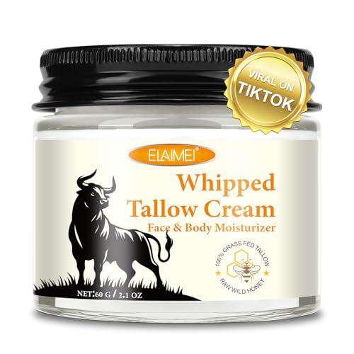 Grass-Fed Tallow & Raw Honey Balm | Whipped Skin Cream for Face & Body | Soothes & Repairs Dry, Sensitive Skin | Organic, All-Natural Deep Hydration (2.1 oz)