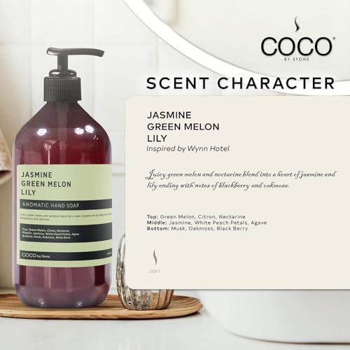 COCO by Stone 16oz Hand Soap (Jasmine | Green Melon | Lily Inspired by Wynn Hotel) ? Refreshing Vegan Wash with Castile Formula and Light, Floral-Fruity Scent