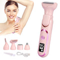 Bikini Trimmer for Women, 5 in 1 Rechargeable Electric Razors Waterproof Wet/Dry Use Body Hair Trimmer for Women & Men Pubic Hair, Private Area, Legs, Face, Nose, Eyebrow, Body (Pink)