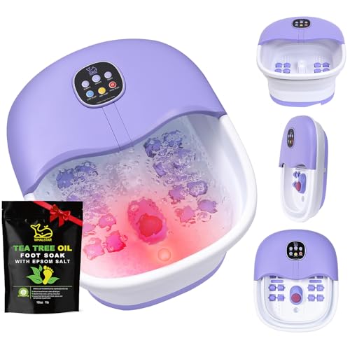 Collapsible Foot Spa Bath Massager with Heat Bubbles and Vibration Massage and Jets, 16OZ Tea Tree Oil Foot Soak Epsom Salt, WHALSTAR Foot Bath Bucket With Red Light & Remote