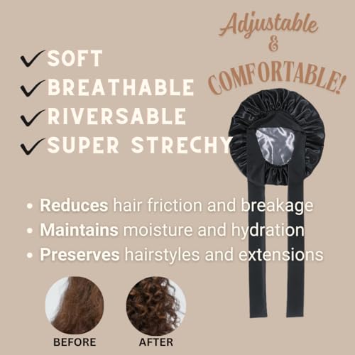 Black Satin Bonnet, Sleeping Cap Night Cap for Women, Double-Layered, Can Be Worn on Both Sides, Hair Protection