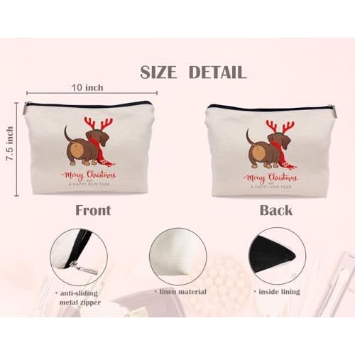 Funny Dachshund Christmas Makeup Bag Cosmetic Bags for Women, Dachshund Gifts for Women, Dachshund Mom Gifts, Dachshund Christmas Small Makeup Cosmetic Bag for Purse