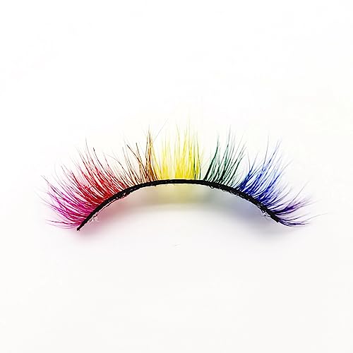 MISSLADY Colored Lashes 16mm 3D Real Mink Rainbow Lashes Strips Rainbow Eyelashes (M3D-301, 16mm, 1 Pair)