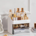 Makeup Organizer for Vanity,Vanity Organizer with 2 Drawers,Makeup&Skincare Organizers Countertop,Cosmetic Display Case,Vanity Storage Box(White)