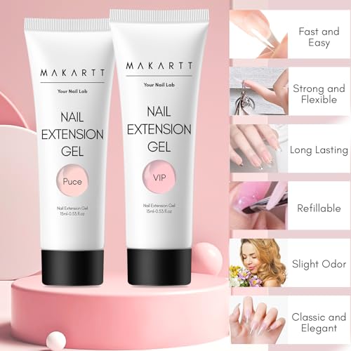 Makartt Poly Nail Gel Kit: 6 Nude Colors Solid Builder 15ML for Poly Extension Enhancement Set with Slip Solution Base Top Coat Dual Forms All in One Hard Gels for Nails Starter Supplies Kit