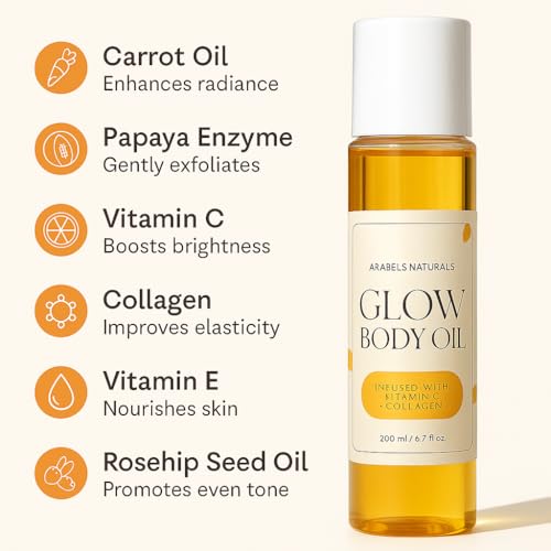 Brightening Body Oil with Carrot, Collagen & Papaya ? Deep Moisturizing, Even Skin Tone, Radiant Glow, Lightweight & Fast-Absorbing Formula, 200ml