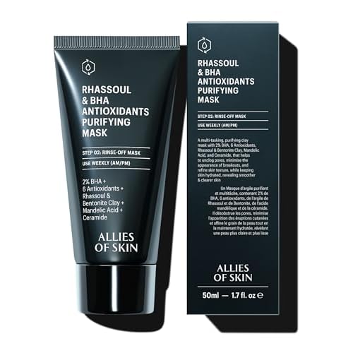 Allies of Skin 2% BHA & Rhassoul Clay Face Mask | Weekly Treatment to Reduce Pores and Blemishes | Control Breakouts, Acne and Blackheads | Hydrate and Retain Moisture (1.7 oz)