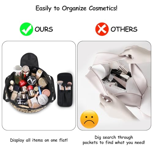 Drawstring Makeup Bag Open Flat ¡§C Barrel Drawstring Cosmetic Bag for Women Toiletry Bag for Travel with Brush Bag (Leopard)