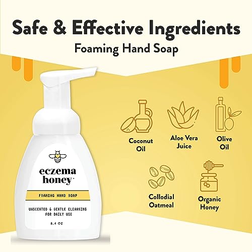 ECZEMA HONEY Gentle Foaming Hand Soap - Gentle Cleanser for Dry Hands - Non-Toxic Unscented Hand Soap - Natural Hand Cleaner for Bathroom & Kitchen - Organic Honey Handwash (8.4 Oz)