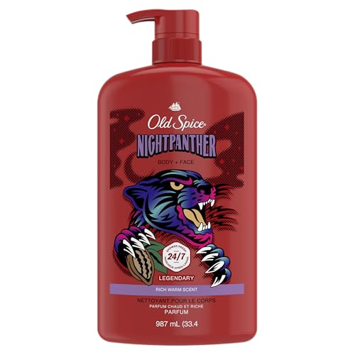 Old Spice Cleansing Body Wash for Men, 3X Defense, 24/7 Shower Fresh with Lasting Scent, 2-in-1 Body & Face Wash, NightPanther with Rich Warm Scent, 33.4 oz