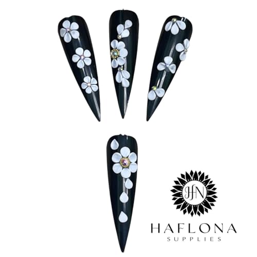 Set 132Pcs White 3D Flowers for Nails, Handmade 3D Acrylic Flowers for Nails, WeddingFlower Nail Charms Rhinestones Gems by Acrylic Powder Design Deco Nail Art Women Girls (Set White Mix 132)