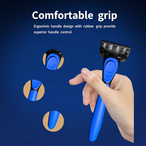 6-Blade Razor,Plastic Anti-slip Men Manual Refill Cartridges razors, 1 handle and 8 refill razor cartridges, Reusable Face Cleansing Care Tool, Shave Supplies for Men and Women - Black