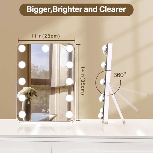 Vanity Mirror with Lights, Rechargeable Makeup Mirror, 14.6" Lighted Makeup Mirror for Dressing Room & Bedroom£¬Memory Function