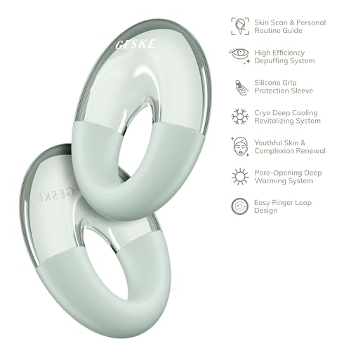 GESKE SmartAppGuided¢â Cool & Warm Eye Massager | 7 in 1 | Multifunctional Massager | Eyes & Face | Battery-free Cooling & Warming | Firms, Relaxes & De-Puffs Skin | Ring-shaped Design for Easy Grip