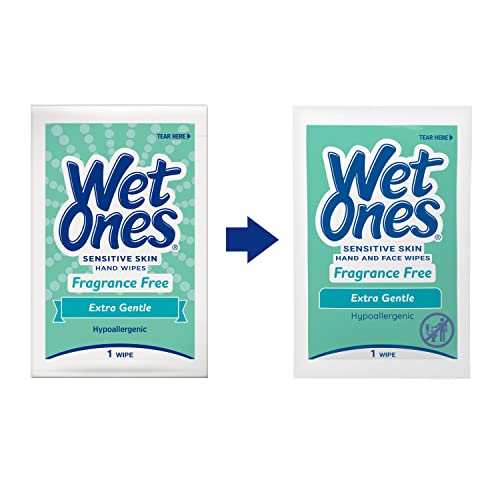Wet Ones Hand and Face Wipes Singles, ?Unscented Wipes for Sensitive Skin | Individual Wipes, Hand Wipes Individually Wrapped?| 24 ct. (6 pack)