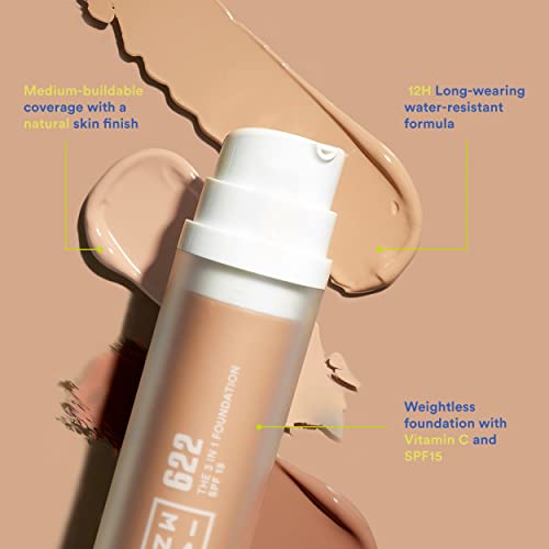 3INA MAKEUP - The 3 in 1 Foundation 669 - Base de Maquillaje Marron oscuro con Subtono Amarillo - Base 3 en 1 con Primer y Corrector - Base Maquillaje con SPF 15 y Vitamina C - Vegan - Cruelty Free