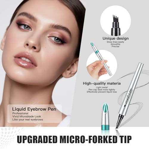 Microblading Eyebrow Pencil, Eyebrow Pen with an Upgrade Micro-Fork Tip Applicator, Waterproof Microblading Brow Pen,Last All Day, Brow Pencil for Natural Looking Brows Makeup (Light Brown)