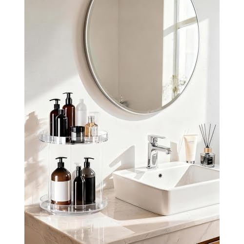 Lolalet 360 Degree Rotating Acrylic Perfume Organizer Stand, 2 Tiers Clear Perfumes Holder Display Rack, Makeup Skincare Organization for Vanity Bathroom Countertop -Large, Clear
