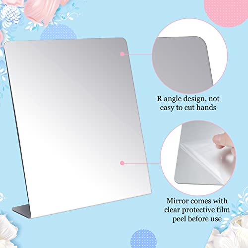 Amyhill 4 Pcs Counter Top Mirror Freestanding Mirror Single Sided Acrylic Desk Glass for Tabletop Bedroom Office Bathroom Home Dorm (8.5 x 9 Inch)