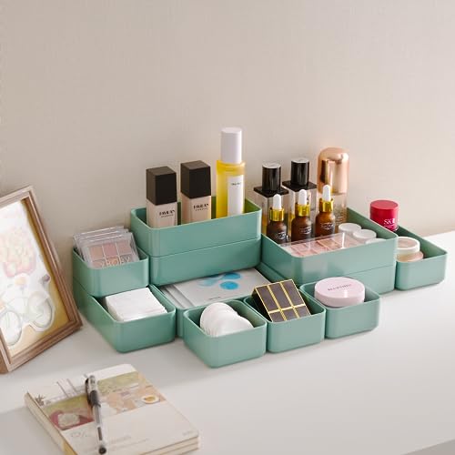CHANCETSUI Makeup Organizer Stackable Drawer Organizer Set, Bathroom Desk and Vanity Countertop Organizer Trays Cosmetics Display for Brushes, Lotions, Perfumes, Lipstick and Nail Polish, Green