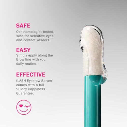 fLASH Eyebrow Serum for Growing Bolder, Fuller, Thicker-looking Brows in 4-6 Weeks - USA Made, Conditions Hair Follicles, Safe for Sensitive Skin, Cruelty-free, Vegan, 3 Month Supply - 3mL (0.1 Fl Oz)