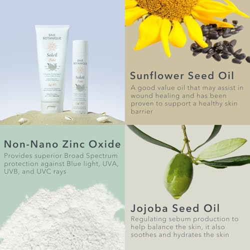 NEW - Baie Botanique Soleil B?b? Tube - Organic Non-Toxic Mineral Baby & Children Sunscreen SPF 50 - Sunflower & Jojoba - Unscented - Natural - Vegan - No White Cast - Reef Safe - UVA/UVB - 240g