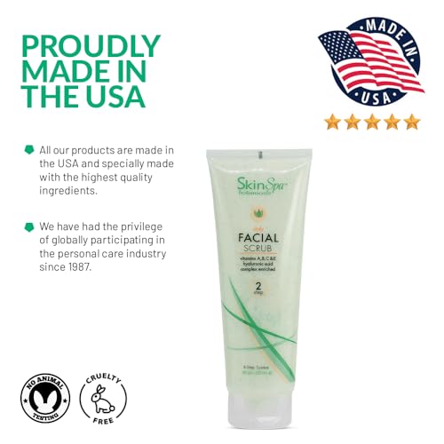 SKIN SPA - Exfoliating Face Wash Scrub, Aloe Vera 8 Oz - Exfoliates and Removes Dead Skin- Made with Pumice, Infused with Hyaluronic Acid, Amino Acids, Comfrey Extract, Retinol Vitamin A, C, E