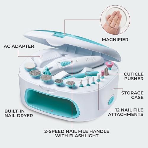 KISS Professional, Electric Nail Drill/Electric Nail File & Nail Dryer System, Includes 12 attachments, cuticle pusher, A/C adapter, storage case