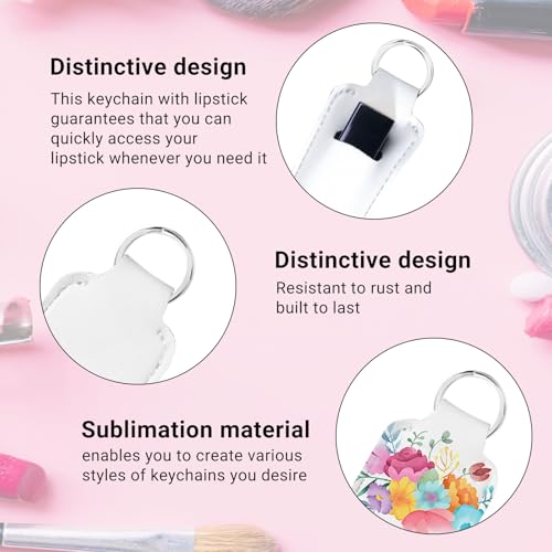 120 Pcs Sublimation Lipstick Holder Keychain with Key Ring Heat Transfer Blank Travel Keychain Small Items Organizer for Women Travel Supplies