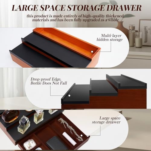 Cologne Organizer for Men ? Black Wood Cologne Stand with Drawer & Storage, 3 Tier Perfume Display Holder for Bedroom, Office, Bathroom ? Ideal Gift for Men, Father, Husband