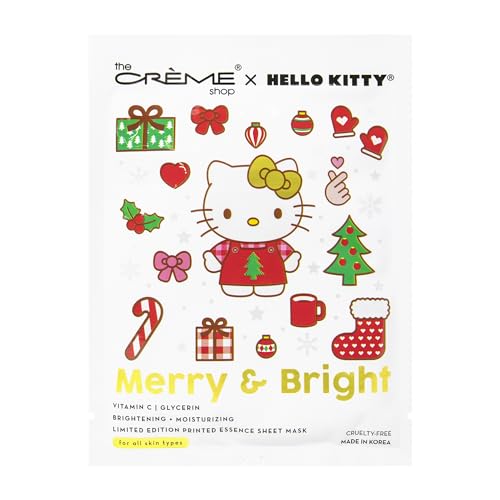 The Cr?me Shop x Hello Kitty Merry & Bright Printed Essence Sheet Mask | Korean Sheet Mask | Holiday Gifts for Women | Stocking Stuffers (3 Pack)