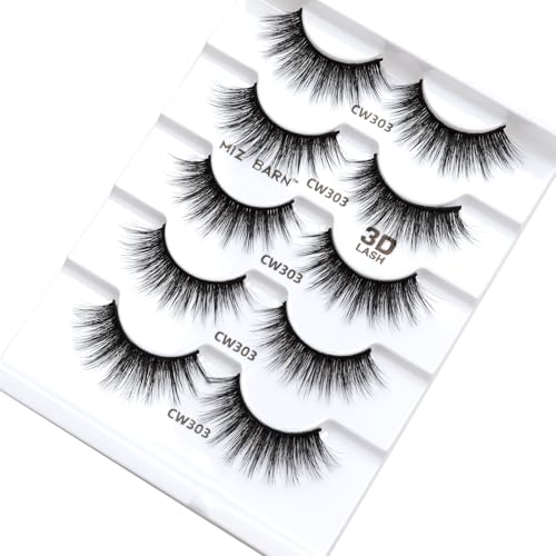 MizBarn 18MM Lashes 3D Cashmere Long Extension Eyelashes Natural Look Soft Reusable Fake Eyelashes Multipack Wispy False Lashes 5 Pairs Natural Strip Eyelashes(CW303)