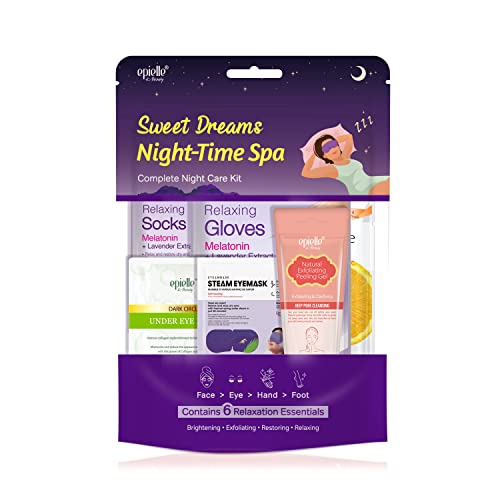 Epielle Sweet Dream Night-Time Spa Kit, 6 Relaxation Essentials, At-Home Spa Kit for Radiant Skin, Self Care Gifts for Women, Korean Skin Care Set, Stocking Stuffers