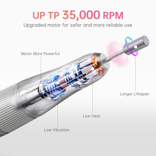 Rechargeable Nail Drill CHRISTINE SHELLY: 35000 PRM Electric Nail File, Professional Efile Nail Drill with Bits Kit for Acrylic Gel Polishing Removing