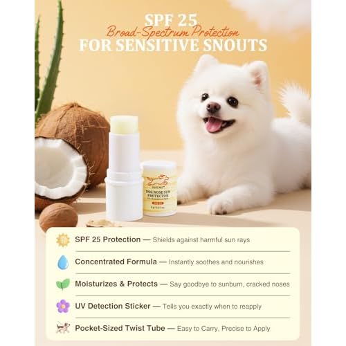 Dog Nose Sun Protector Balm - SPF25+ Snout Sunscreen for Pups, Shea Butter & Coconut Oil Moisturizer Formula, Protects & Against Dry, Cracked Sensitive Noses
