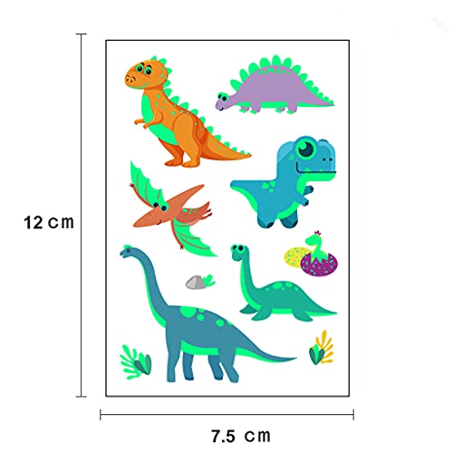 Luminous Temporary Tattoos, 102Pcs Dinosaur Cartoon Glow in the Dark Tattoos, Waterproof Fake Tattoos Body Face Stickers Designs Decorations, Birthday Party Favor Supplies Gifts