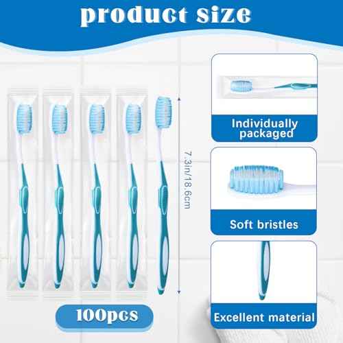 100 Pcs Prepasted Disposable Toothbrushes Individually Wrapped Pre Pasted Soft Bristle Tooth Brush Travel Toothbrush for Camping Guestroom Car Office School Hotel Homeless Gifts (Blue)