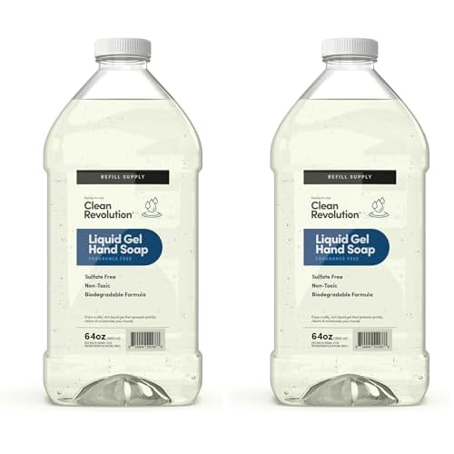 Clean Revolution Liquid Gel Hand Soap, Silky Rich Liquid, Quick Lather, Fast Rinsing (Fragrance Free) 64 Fl Oz (Pack of 2)