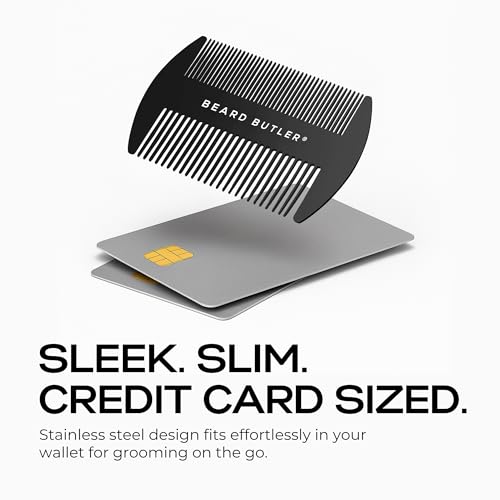Beard Butler¢ç 'The Original' Metal Wallet Comb ? Slim Credit Card Beard & Mustache Comb for Men ? Portable Stainless Steel ? Fits in Wallet or Pocket ? Perfect Beard Gift - Black