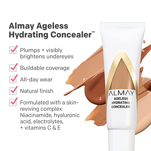 Almay Anti-Aging Concealer, Face Makeup with Hyaluronic Acid, Niacinamide, Vitamin C & E, Hypoallergenic-Fragrance Free, 030 Medium, 0.37 Fl Oz