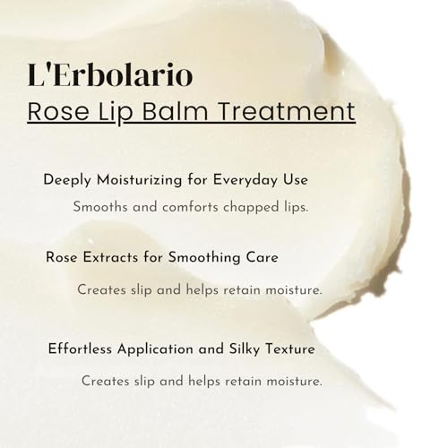 L'Erbolario Rose Lip Balm Treatment ? Lip Moisturizer with Provence, Damask and Musk Rose ? Softens and Smooths with Delicate Floral Scent - 0.18 oz