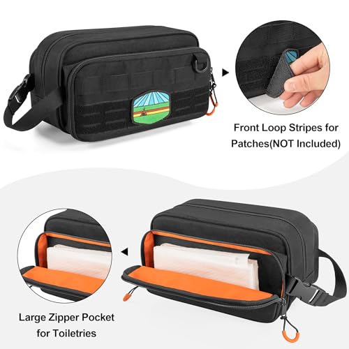 Tactical Toiletry Travel Bag for Men, Dopp Kit Shaving Organizer Case for Toiletries, Shower and Grooming Care Accessories, Black (Empty Bag Only, Patent Design)