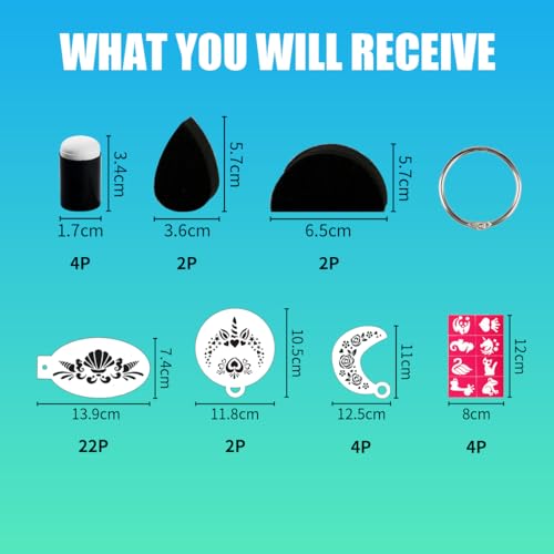 Depvision 32+28 Reusable face Paint Stencils with sponges, face Paint Stencil Stickers,6 face Paint sponges for Body Face Painting, Halloween,Party