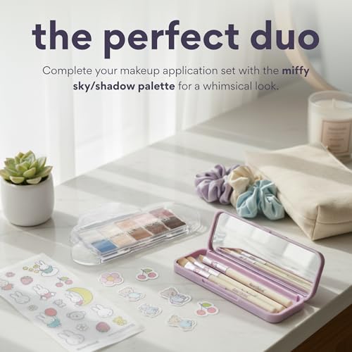 dearcloud Miffy Makeup Brush Set ? Blending, Smudger & Angled Precision Brush with Travel Case, Mirror & Customization Stickers (Endearing Bun)