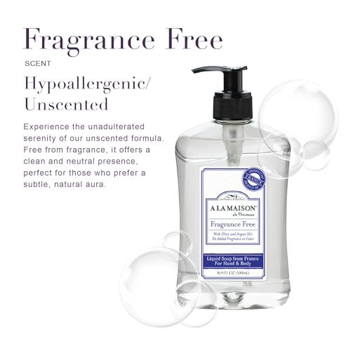 A LA MAISON French Liquid Hand Soap, Hypoallergenic Unscented - Natural Hand Wash Made with Essential Oils - Biodegradable, Plant-Based, Vegan, Cruelty-Free, Alcohol & Paraben Free (16.9 oz, 3 Pack)